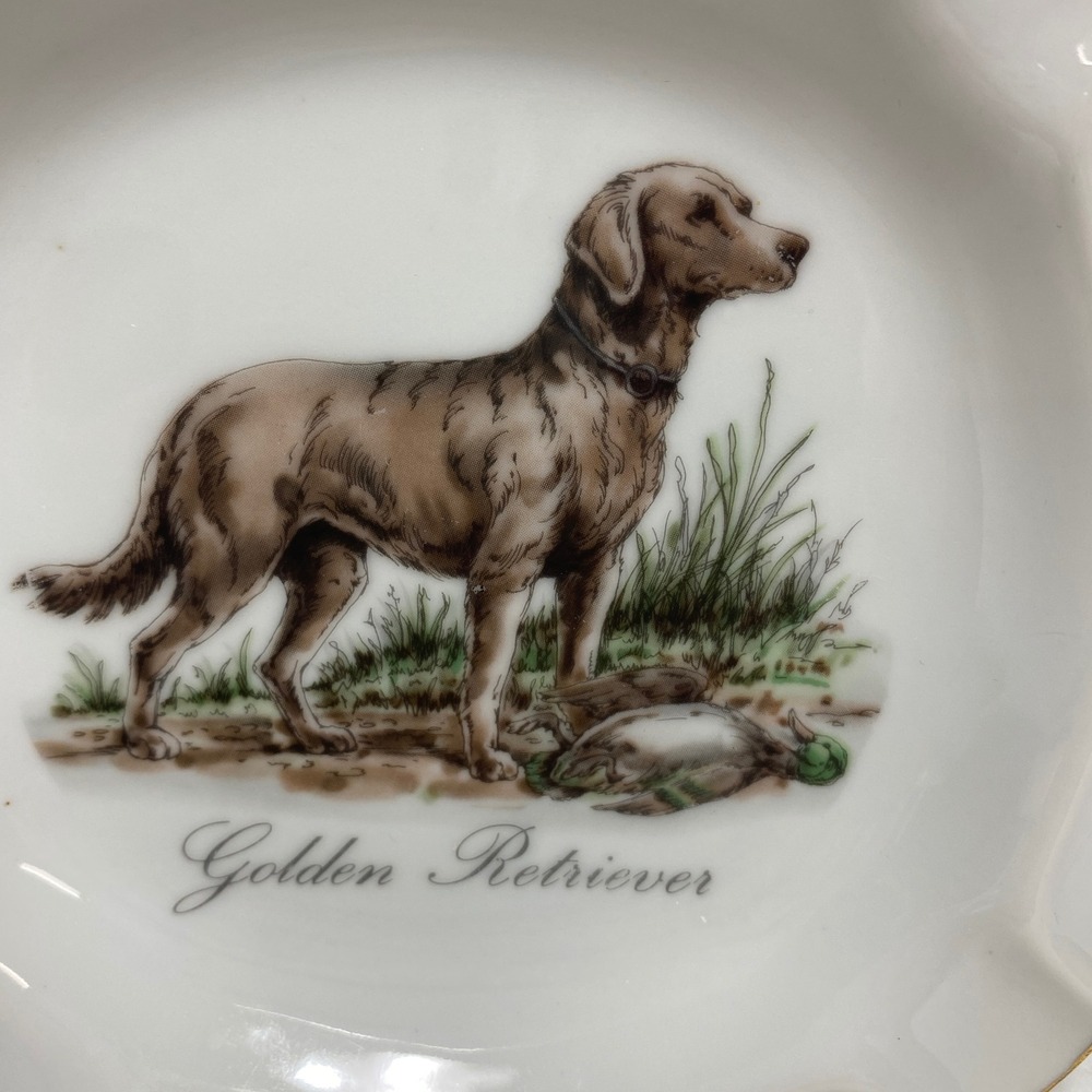 VTG Golden Retriever Porcelain Ashtray Trinket Dish‎ Bird Dog Hunting Decor